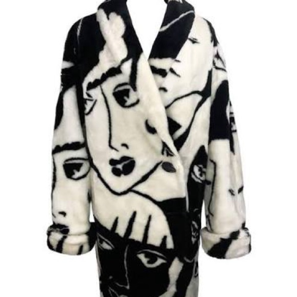 RARE 1980s Vintage Donnybrook Faces Faux Fur Oversized Coat